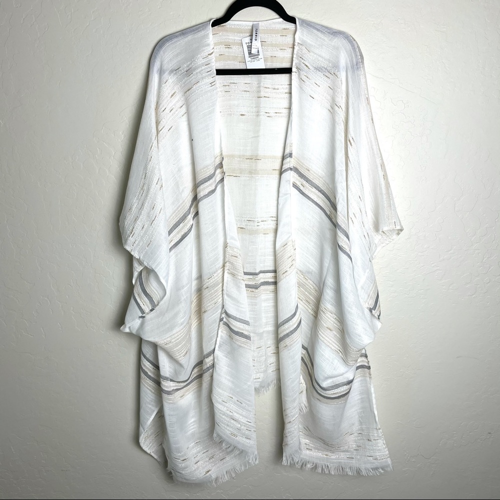 Torrid Ivory Metallic Neutral Stripe Ruana NWT - Picture 3 of 10